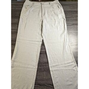 HG Linen Blend Wide Leg Pants Womens XL Light Grey High Rise Relaxed Trousers
